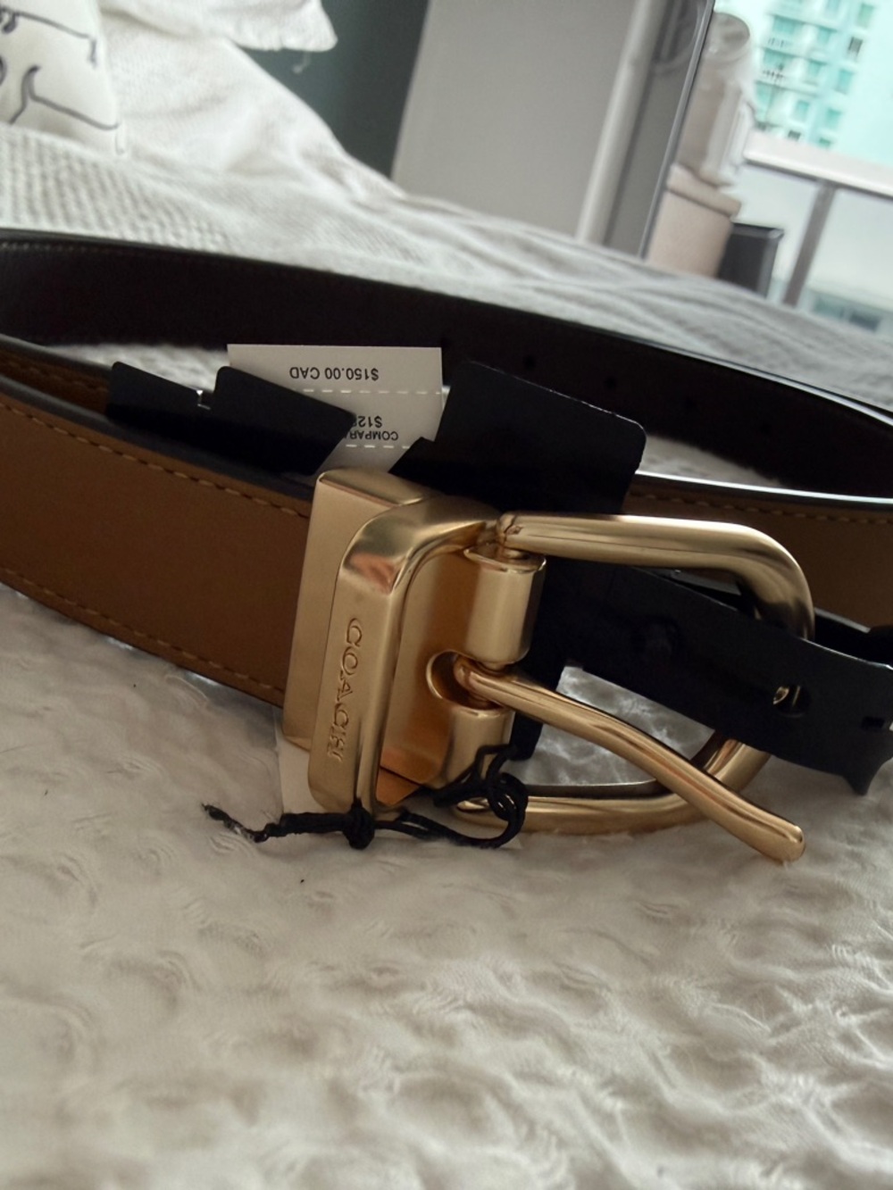 COACH Tan Leather Belt with Gold-Tone Buckle - Picture 2 of 4